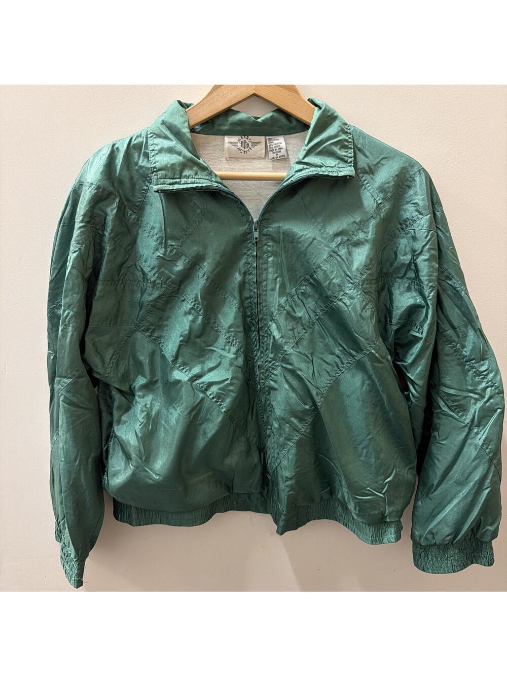 VTG Metro Active Womens Jacket Windbreaker 90's 80's Full Zip Green Nylon M